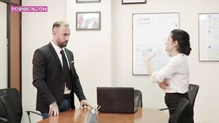 Office Temptation: The Boss's Risqué Encounter with the New Hire on the Desk