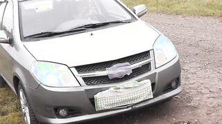 Outdoor Adventure: Milf in Stockings Enjoys a Wild Encounter on the Car Hood!