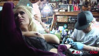 Curvy Blonde Star Shows Off Her Assets While Getting Inked on Camera - Featuring Shyla Stylez!