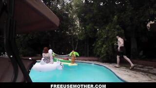 Curious Redhead Stepmom Enjoys a Relaxing Day in the Sun with Her Stepson's Playful Company