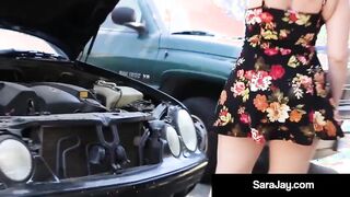 Busty Cougar Sara Jay Bones Her Car Mechanic for Repairs!