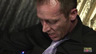 Threesome sex with two busty strippers and their boss