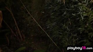 Glamorous all natural teen reveals her huge boobs outdoor