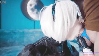 [ NieR: Automata 2B Cosplay ] Cum mouth stepsister! Oral sex! Fucked ass cute tall girl! 2b like blowjob! Huge cumshot! Big tits , big butt ! Hot teen video sex! Step sis like sucking cock! fr
