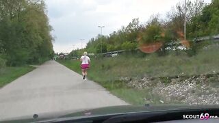 German Big tits MILF Hitchhiker give Blowjob by Drive in Car for Thanks