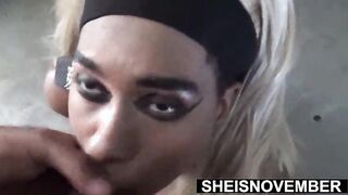 HD Point Of View Blowjob Compilation With Cum Eating Facial, Huge Natural Saggy Tits, Erect Nipples Out, Young Curvy Ebony Babe Sheisnovember Sucked Dick Outside In Public And Kneeling On Bed By Msnovember