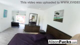 Hot babe with huge tits rubs her pussy