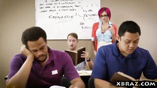 Huge boobs professor bangs a student in the classroom