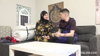 This busty beautiful woman in sexy hijab really knows, how to suck hard dick