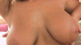 Beautiful step mom with curly blonde hair has hard anal sex and gets cumshot on her huge boobs