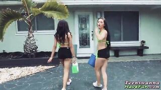 Amateur bikini clad teen babes get pussies pounded