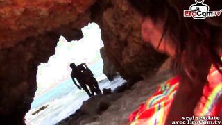 French ffm amateur threesome at the beach with skinny teens