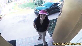 Amateur teenager gets fucked and face jizzed for dollars