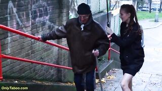 beauty skinny teen helps a grandfather to carry the heavy shopping bags and gets fucked in the ass as a reward