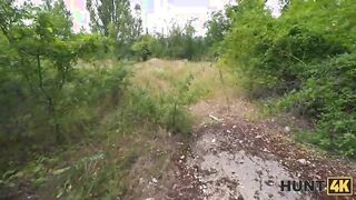 HUNT4K. Nasty young brunette experienced good anal sex among ruins