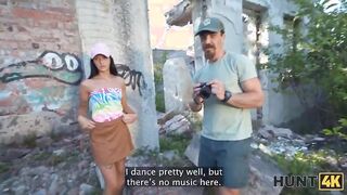 HUNT4K. Nasty young brunette experienced good anal sex among ruins