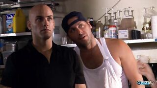 Once they are alone the cook takes the busty blonde in the back for anal