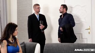 Anal inspectors get to watch Billie Star's tight butthole being banged by 2 studs