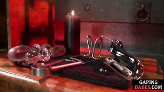 Stretched sub dyke anally toyed before asslicking redhead