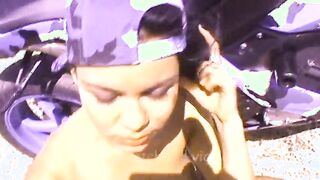 Big Load on Lips Outside Sex in Public on Motorcycle by MILF Hunter and Ruby Knox