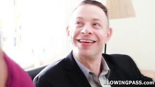 Busty milf secretary giving boss blowjob