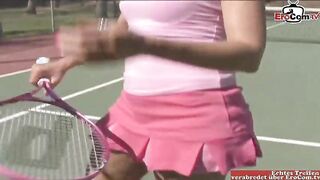 Sporty 18yo Girl with small boobs enjoy the huge cock in her first porn