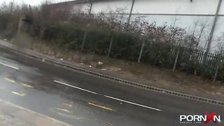 Trashy amateur teen honey pissing in her pants in public and kissing a stranger