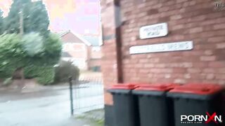 Trashy amateur teen honey pissing in her pants in public and kissing a stranger