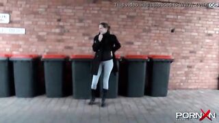 Trashy amateur teen honey pissing in her pants in public and kissing a stranger