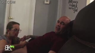 Stepson Walks In on Stepmom Pleasing Stepdad – Stepsister Joins to Keep the Fun Going!