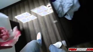 Stepson watching stepmom Dani Jensen pleasuring herself while he jerks off his cock and they see each other