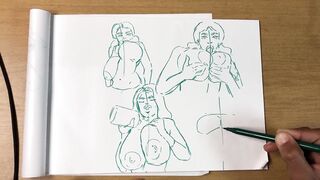 Captivating Marker Art of Busty Beauties in Playful Poses | Stunning Curves and Creative Sketches