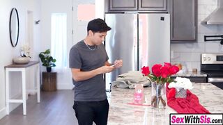 Brunette Stepsister Surprises Her Stepbrother on Valentine's Day with a Special Celebration!