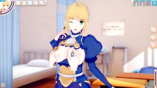[Eroge Koikatsu! ] FGO Saber's boobs rubbed and Nio standing handjob blowjob sex after having you serve! Big Breasts Hentai [Hentai Game Feito]