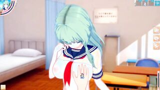 [Eroge Koikatsu! ] Touhou Project Sanae Kochiya's boobs rubbed and sex after having a standing handjob blowjob service! Big breasts anime [hentai game]