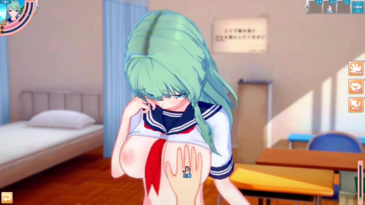 [Eroge Koikatsu! ] Touhou Project Sanae Kochiya's boobs rubbed and sex after having a standing handjob blowjob service! Big breasts anime [hentai game]