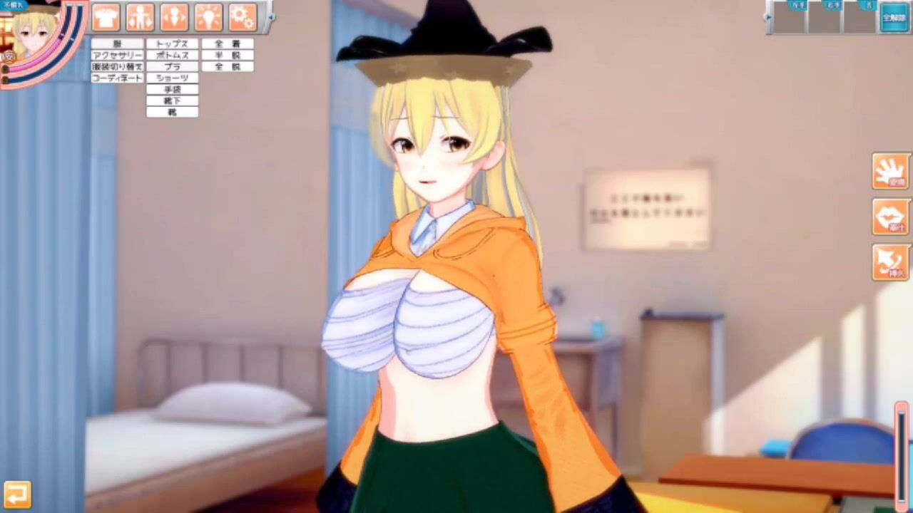 [Eroge Koikatsu! ] Touhou Project Matara Hidden Kina's boobs rubbed and Nio standing handjob fellatio sex after being served! Big breasts anime [Hentai game Toho]