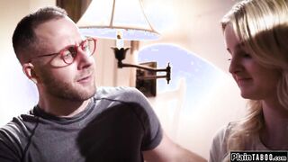 Big boobs teen seduces by two horny older guys.They get the busty blonde to deepthroat their cocks.She rides dick and is double pussy penetrated